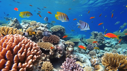 海底的热带鱼和珊瑚概念图背景图片