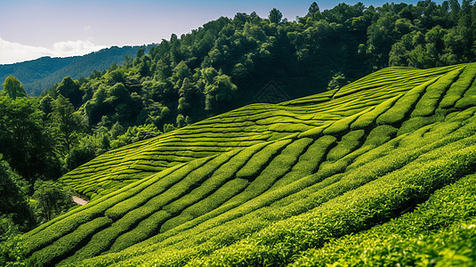 绿茶田遍布山区图片