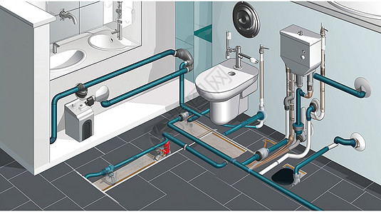 浴室笼头浴室下水管道系统图片概念图插画