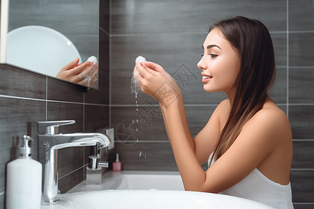 外国女人去洗手间洗脸图片