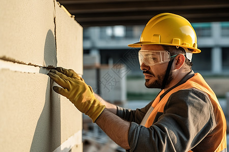 建筑工地使用防护头盔的工人背景图片
