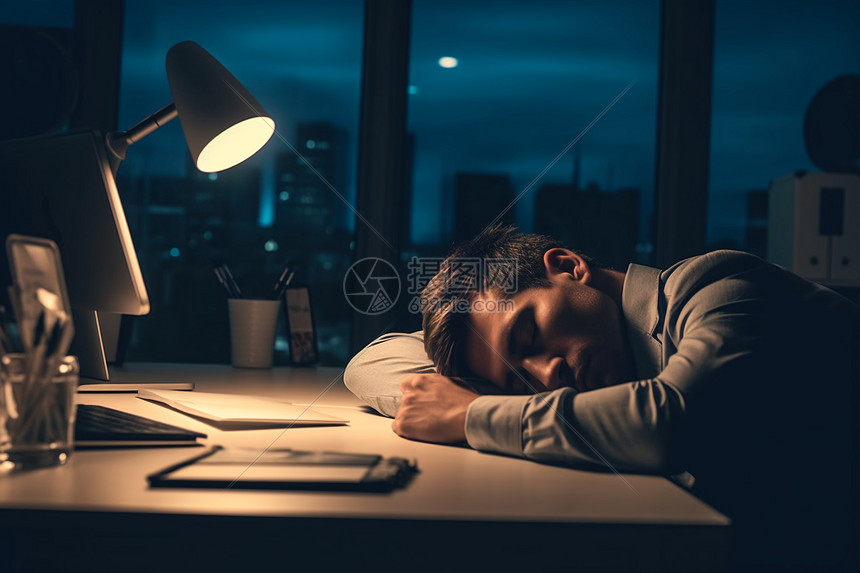 商人晚上在办公室睡觉图片高清图片下载-正版图片600145290-摄图网