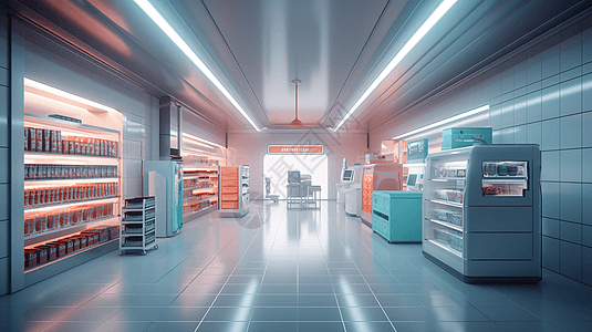 自助的无人超市在办公楼中背景图片