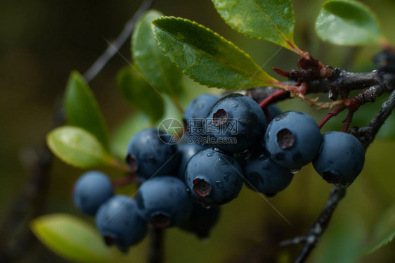 树枝上的野生蓝莓图片