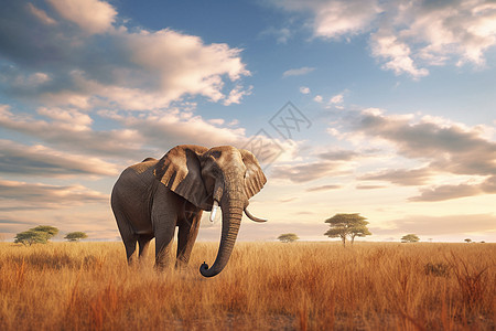 草原中的动物大象图片