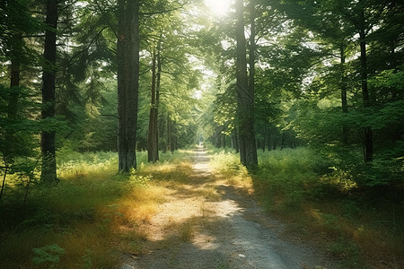 科技公路夏季森林里的大树背景