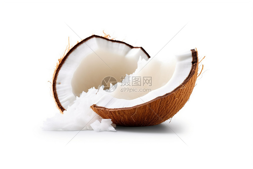 白色背景中的椰子果肉图片