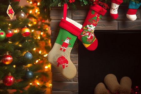 圣诞袜和树图片