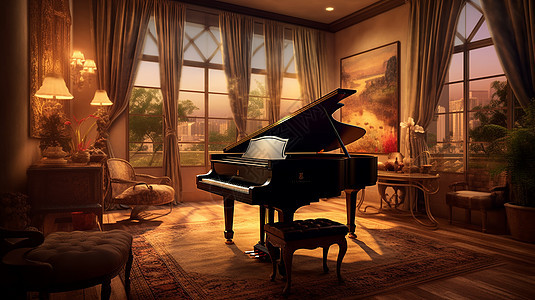 带有钢琴的客厅图片