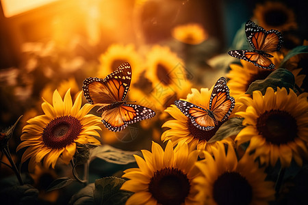 向日葵和蝴蝶背景图片