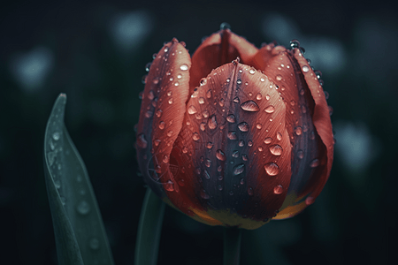 雨中郁金香的特写图片