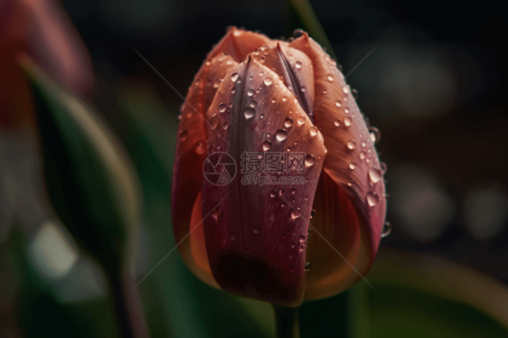 雨中郁金香的特写镜头图片