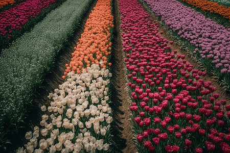 一排排郁金香花图片