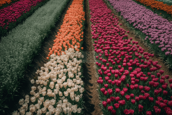 一排排郁金香花图片