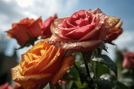 水滴的玫瑰花朵图片