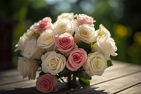 桌子上的的玫瑰鲜花图片