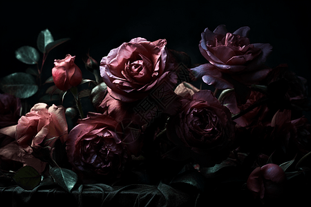 黑暗中的玫瑰花朵图片