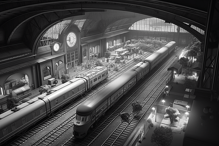 黑白单色的火车站背景图片