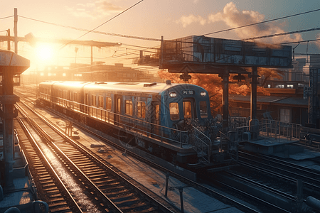 日出时的火车站背景图片