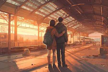 夫妇在火车站拥抱图片