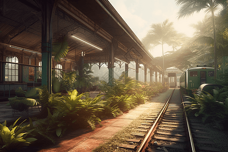 热带环境中的火车站图片