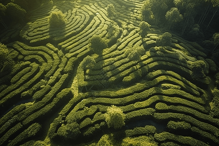 地热茶园的俯视图图片