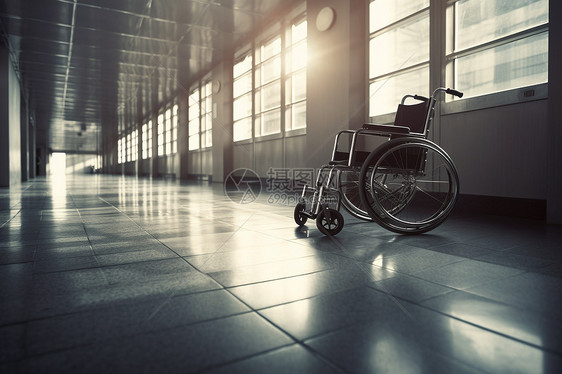 医院走廊上的轮椅图片