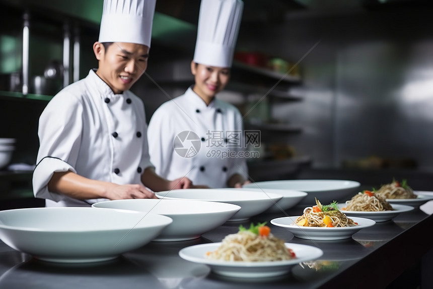 厨师在烹饪食物图片