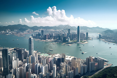 蓝天白云下的香港图片