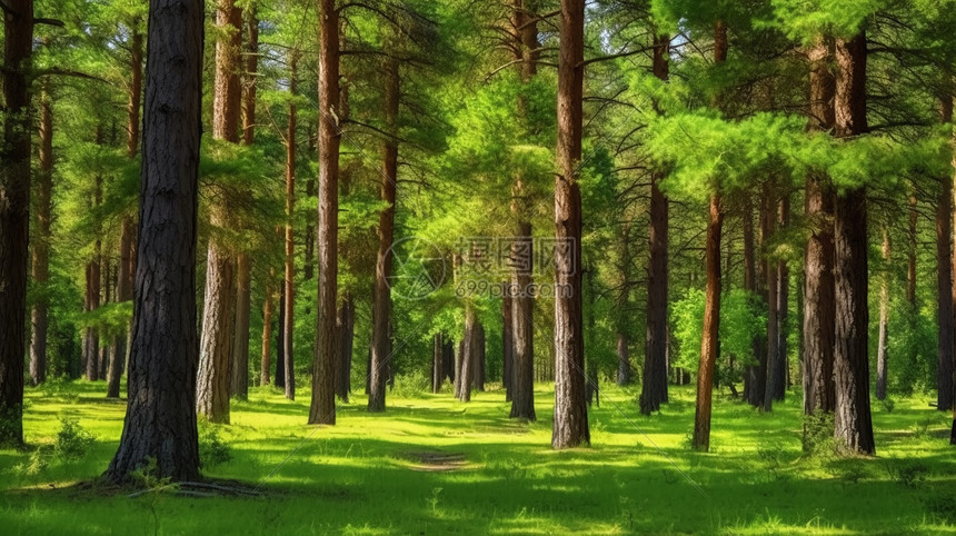 原始森林里面的松树图片