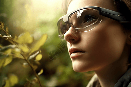女人戴科技感AR眼镜背景图片