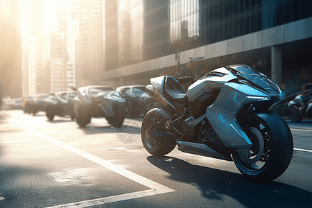 城市街道上的氢动力摩托车背景图片