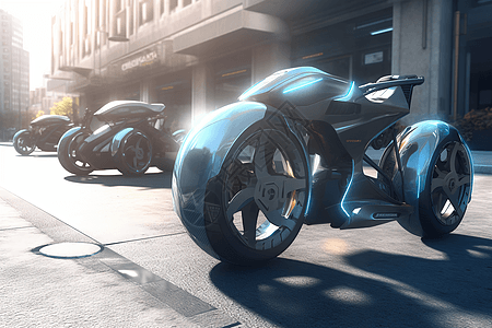 氢燃料摩托车停在街道上图片
