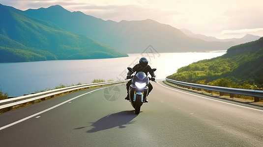 骑着摩托车的年轻人背景图片