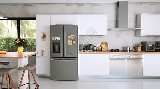 冰箱微波炉带冰箱的现代厨房设计图片