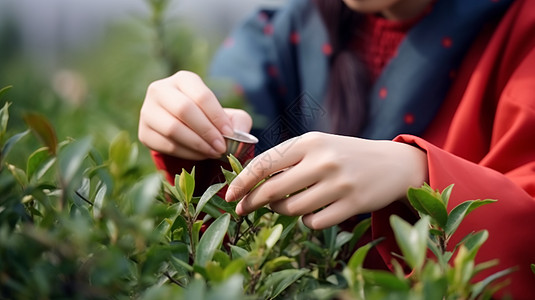 亚洲女孩采茶图片