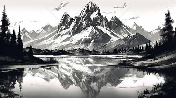 山脉在湖水的宁静倒影图片