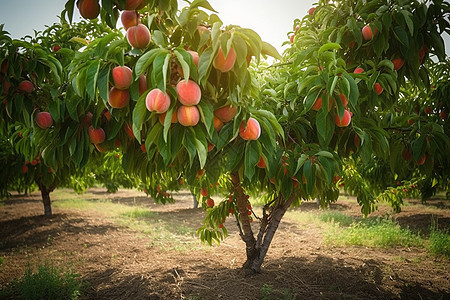 桃园桃树上的桃子图片