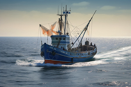 出海鱼船大型渔船在海上航行背景