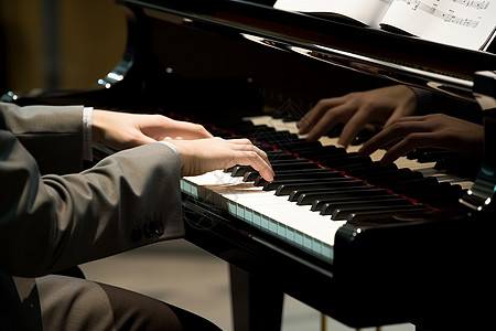 钢琴考级弹奏钢琴的男性手特写图片