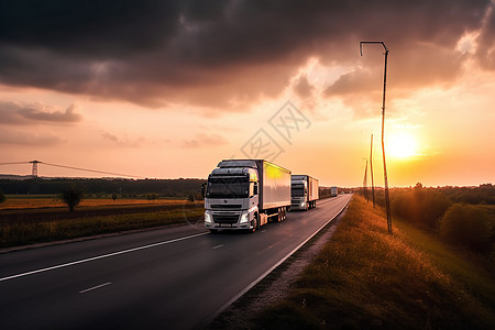 公路运输卡车在公路上行驶背景