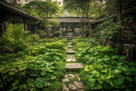 花园里种植多种中草药图片