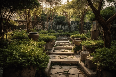 花园里种植很多中草药图片