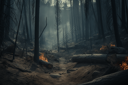 野火烧焦的树木背景图片