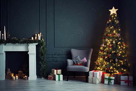 圣诞树和礼物盒背景图片
