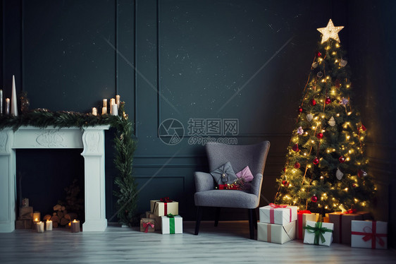 圣诞树和礼物盒图片