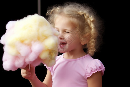 可爱小女孩拿着棉花糖图片背景图片
