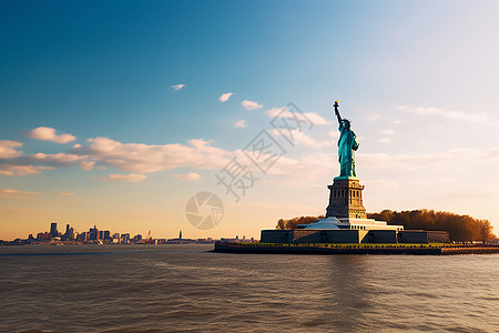 自由岛和自由女神像背景图片