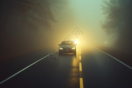 复杂路况汽车在浓雾中驾驶设计图片
