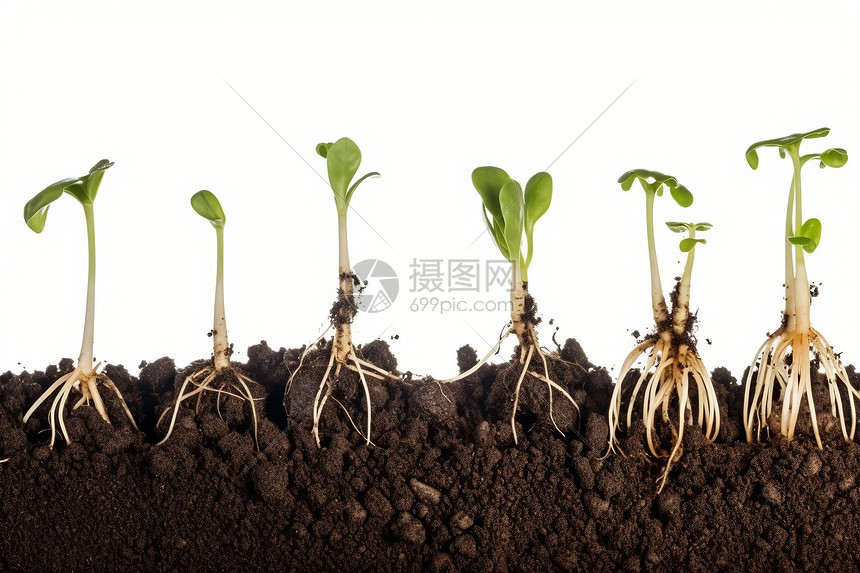在土壤中生长的绿苗图片